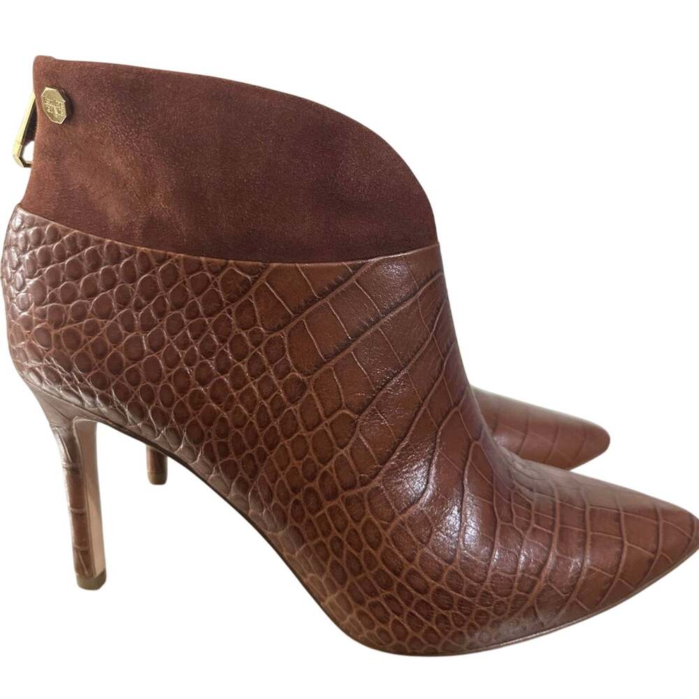 LOUISE ET CIE Terra Cotta Sana Croc-Embossed Ankle Booties - Size